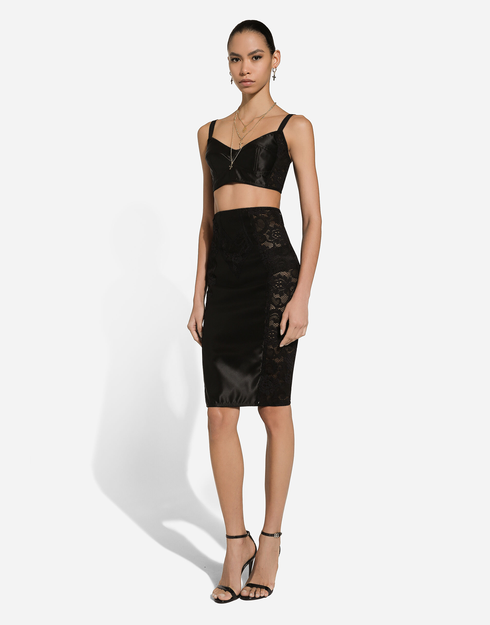 DOLCE&GABBANA　カシミヤ／シルク　アンサンブル　ブラック　レース Satin and lace bralette top in Black for Women | Dolce&Gabbana® US