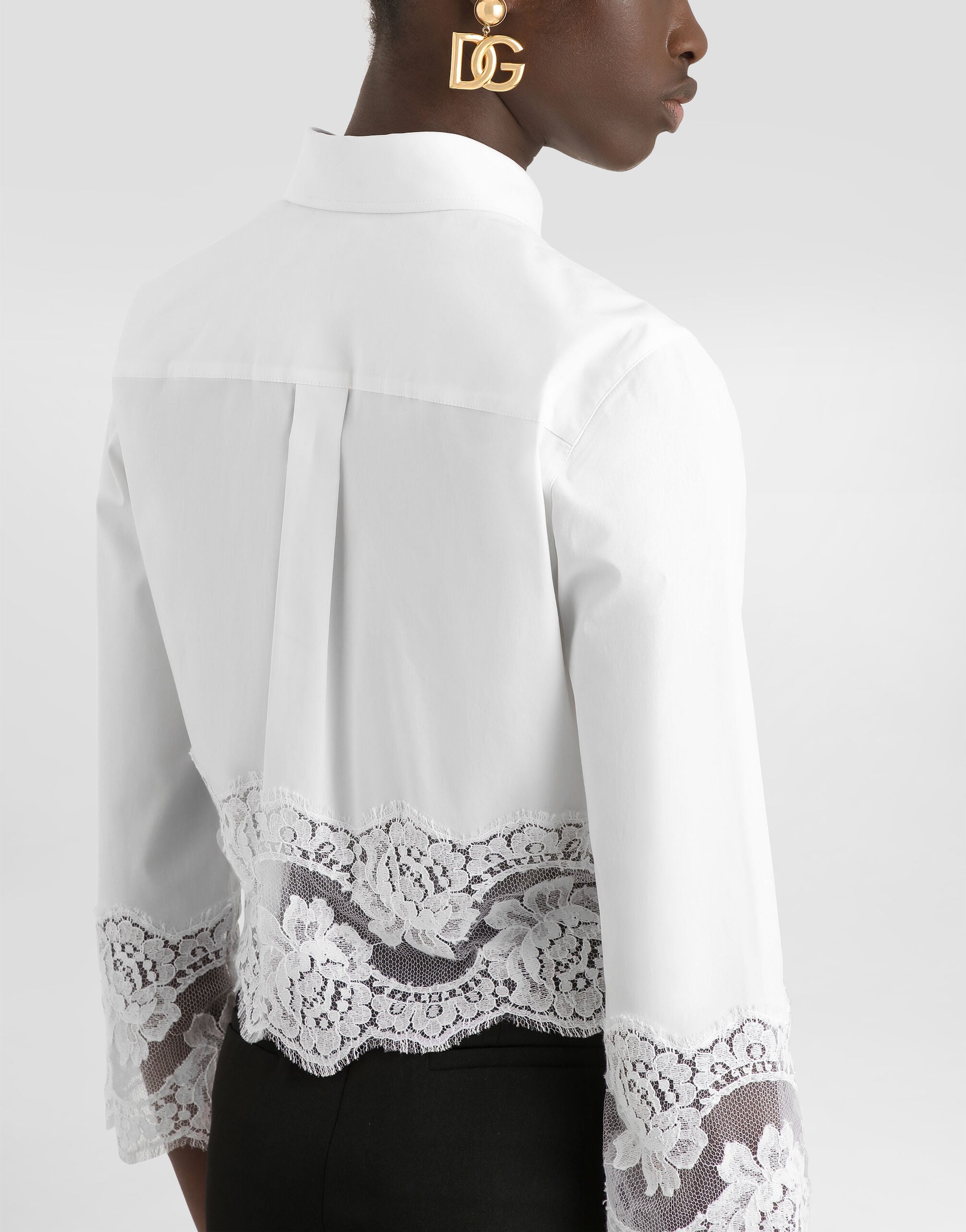 Cropped poplin shirt with lace inserts in White for Women