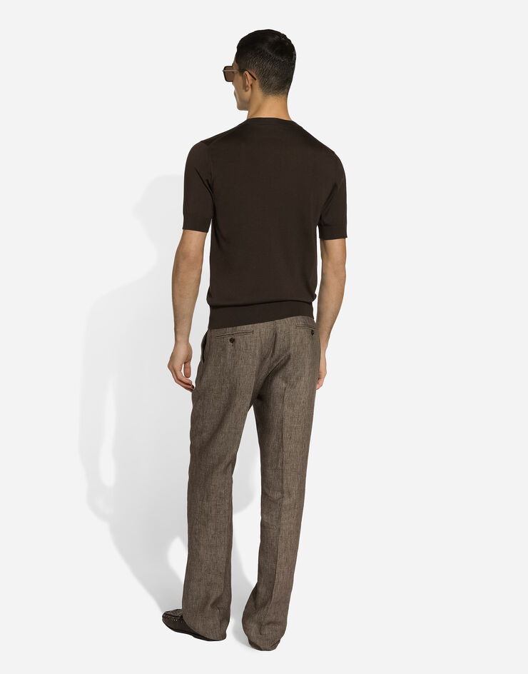 Dolce & Gabbana Maglia girocollo in seta con logo Dolce&Gabbana Marrone GXX03ZJBSJS