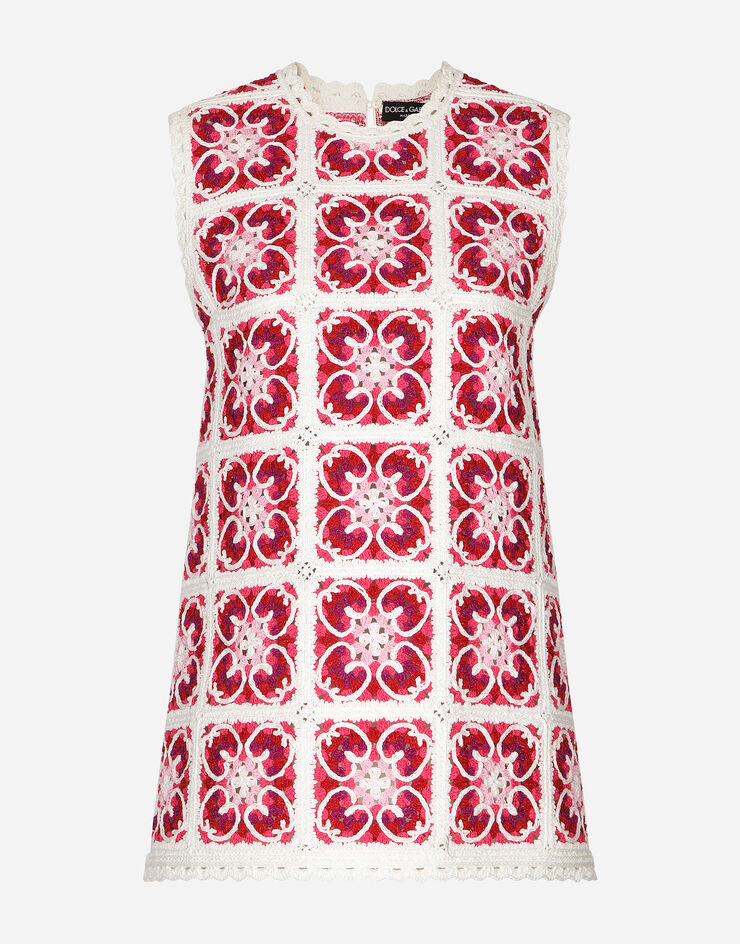 Dolce & Gabbana Brick-stitched crochet mini dress with Majolica print Multicolor FX379ZJBCAV