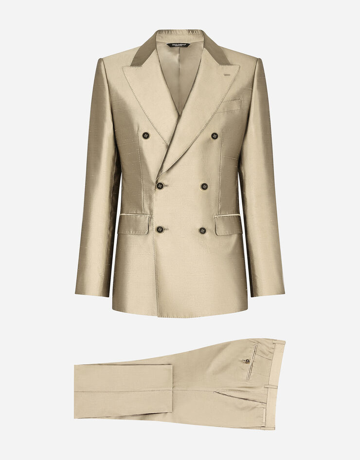 Dolce & Gabbana Shantung silk double-breasted Sicilia-fit suit Beige GKLPMTFU1L5