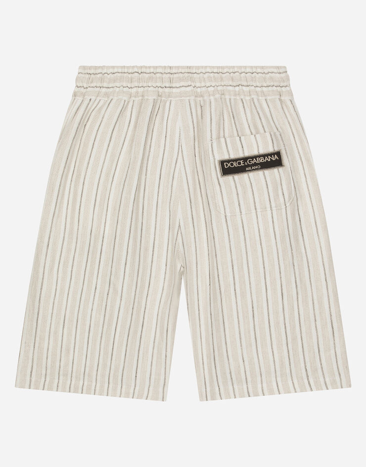 Dolce & Gabbana Linen shorts with branded label Multicolor L43Q49FR4BY