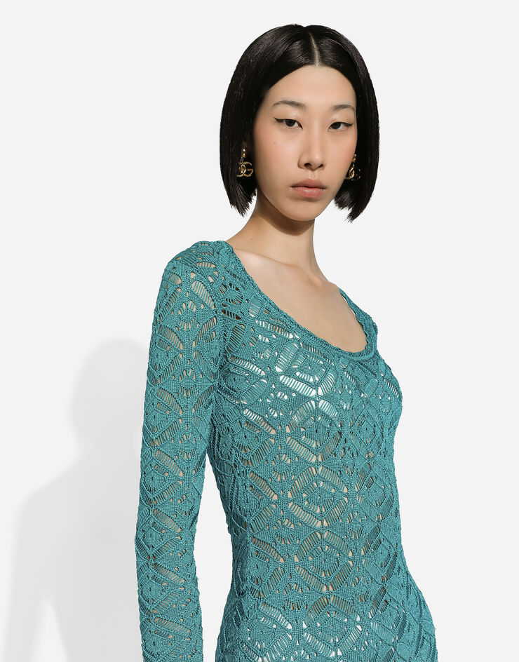 Crochet calflength dress in Blue for Women Dolce&Gabbana®
