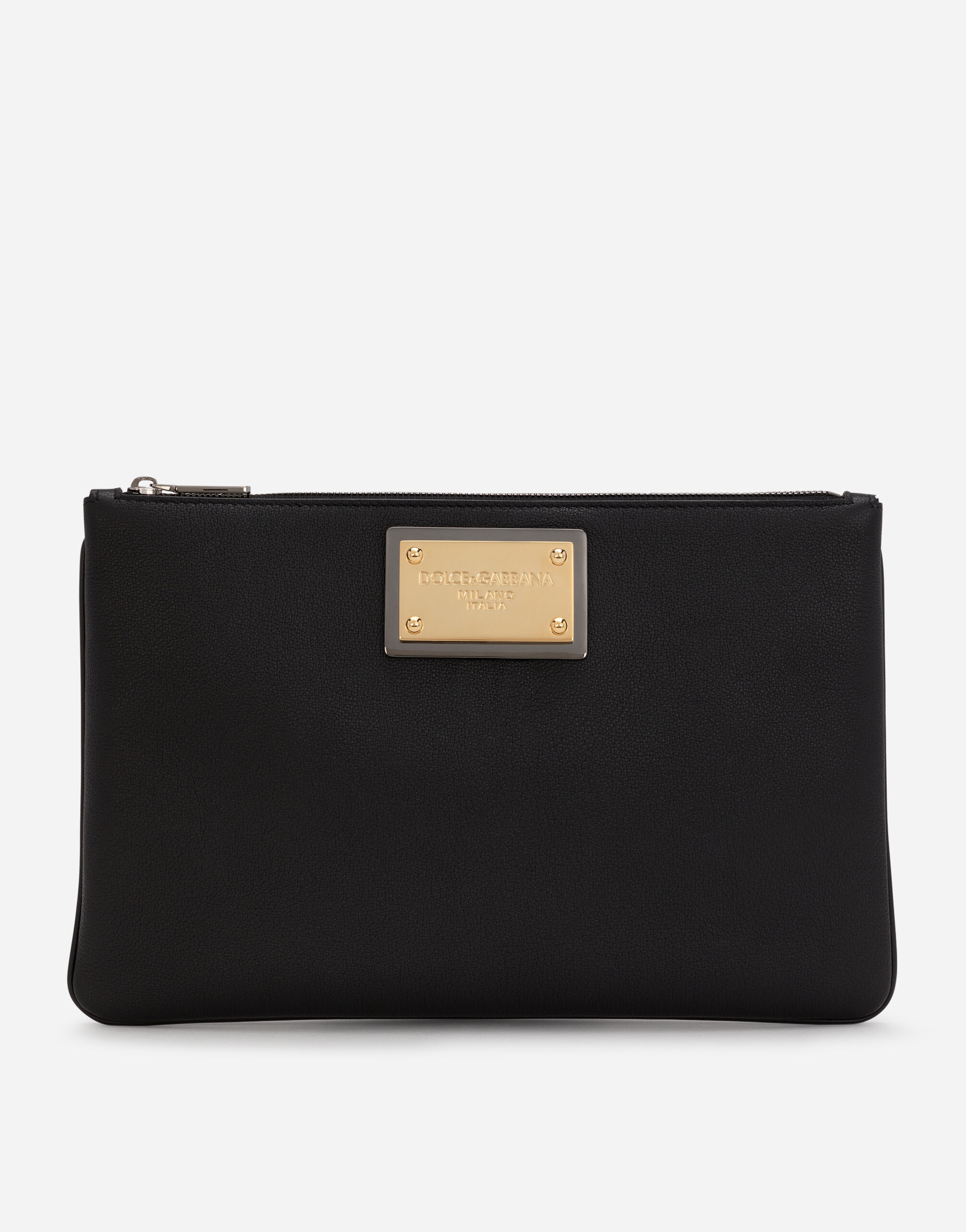 Cartera de mano de piel de becerro granulada en Negro de Hombre