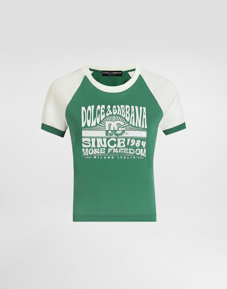 Dolce & Gabbana Jersey t-shirt with print Green F8V88TGDDMU
