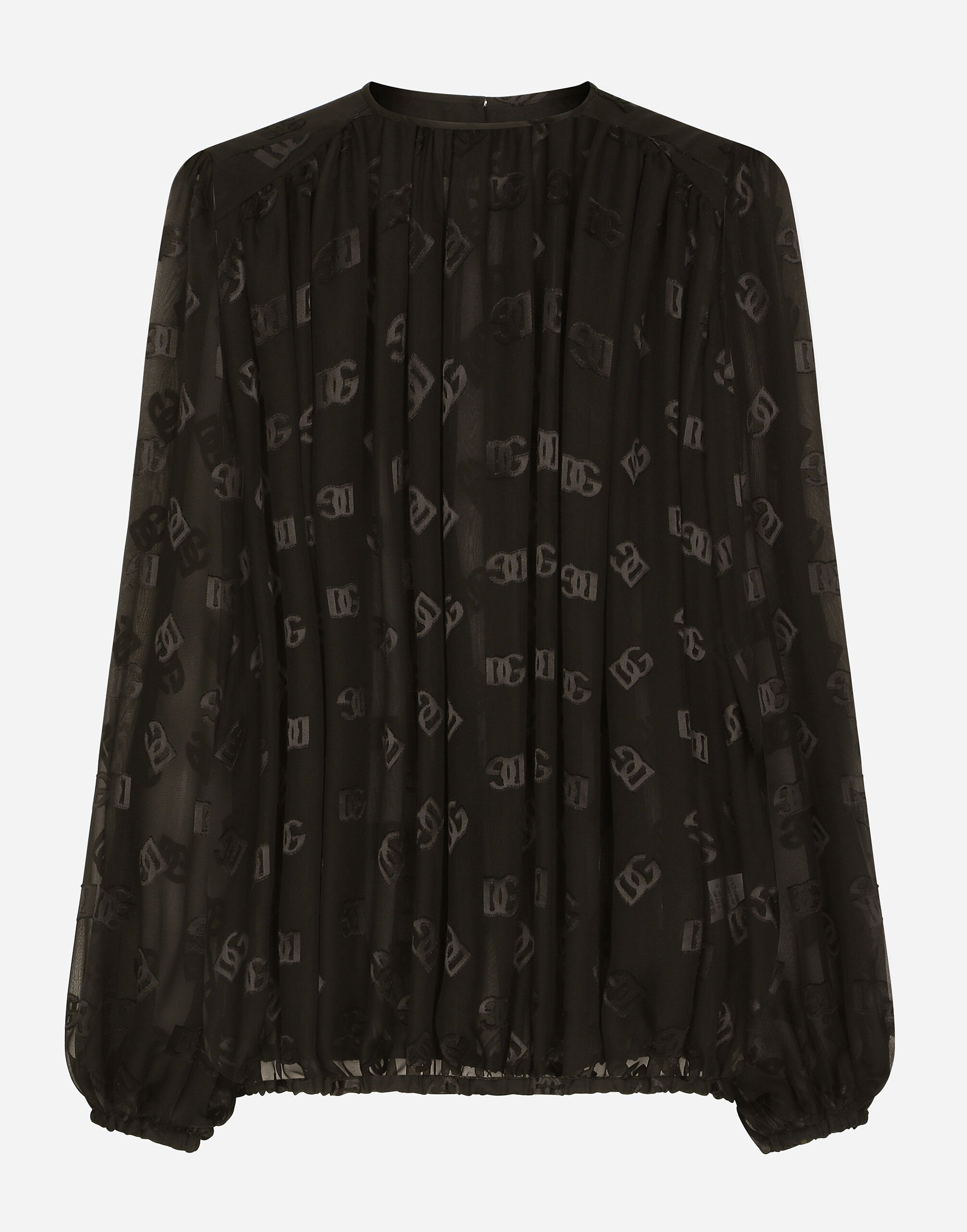 Dolce & Gabbana Blusa de raso devoré con motivo integral del logotipo DG Negro F761RTFJTBR