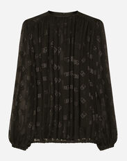 Dolce & Gabbana Devoré satin blouse with all-over DG logo Black FXV15ZJFMBC