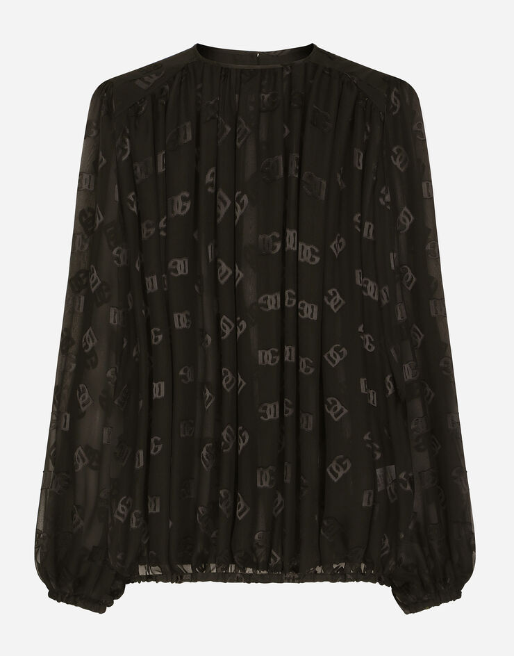 Dolce & Gabbana Bluse aus Dévoré-Satin mit DG-Logo allover Schwarz F761RTFJTBR