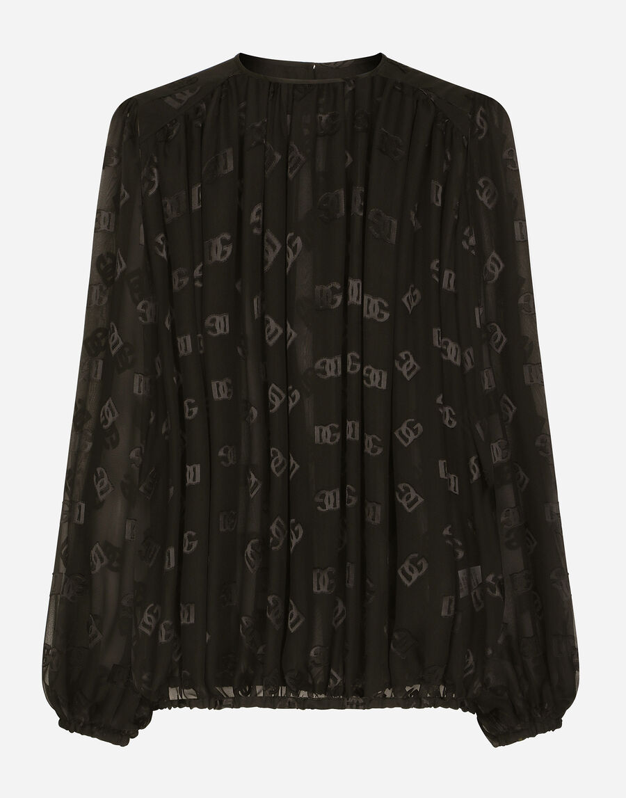 Devoré satin blouse with all-over DG logo
