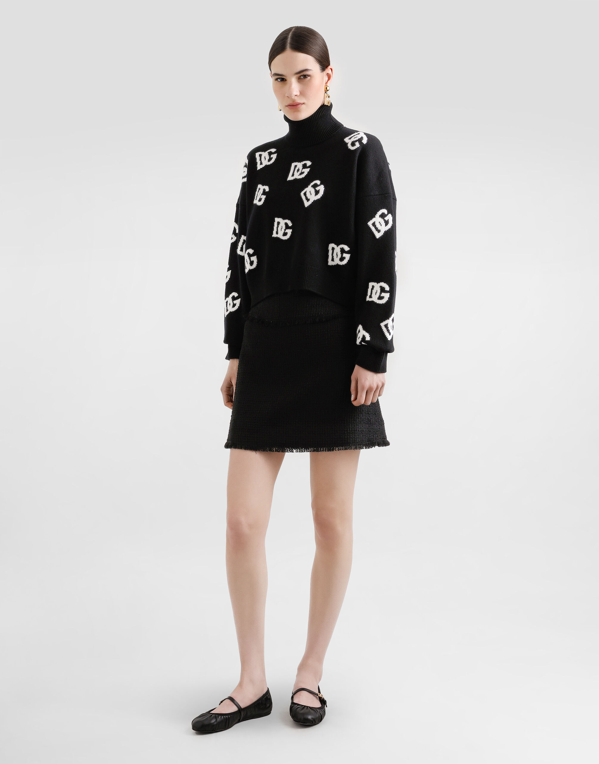 Cropped wool sweater with DG logo inlay in Print for Women