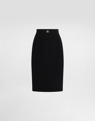 Dolce & Gabbana Wool midi pencil skirt with DG logo Pink F6GAUTFU2L8
