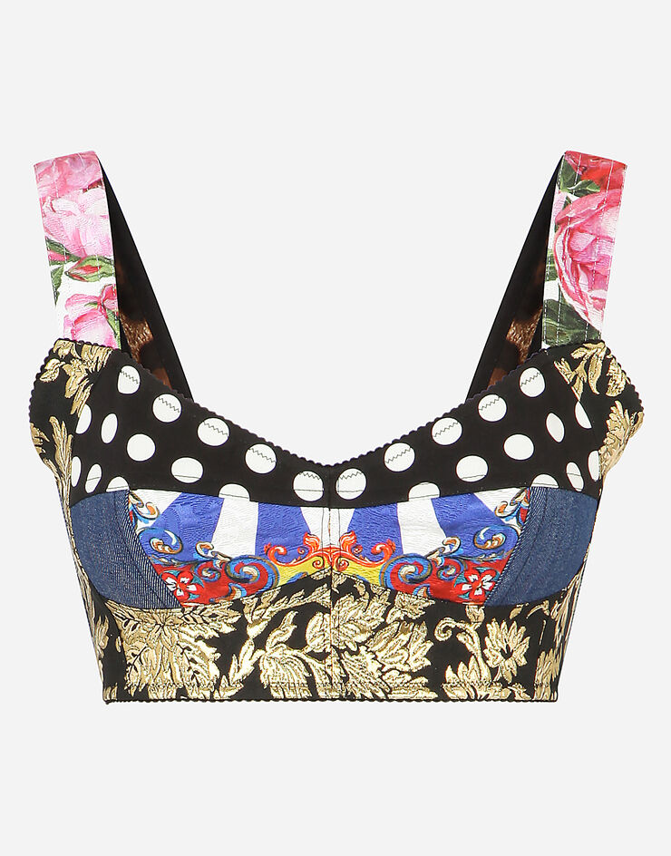 Dolce & Gabbana Patchwork drill and brocade jacquard bustier top Multicolor F7Y28TGDY10