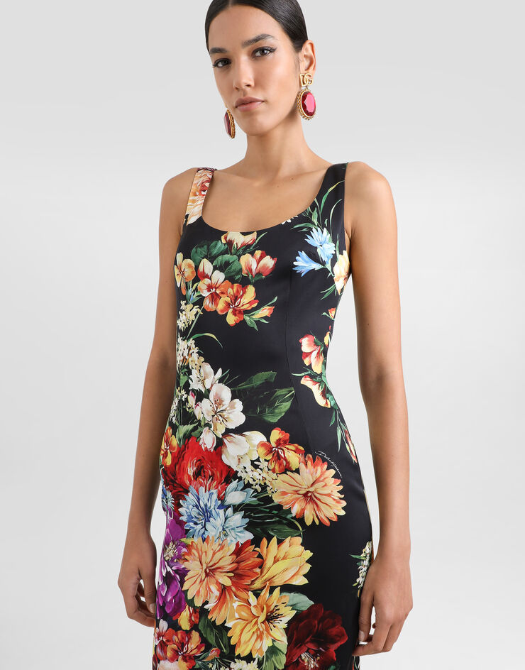 Dolce & Gabbana Kleid aus Satin mit Blumenprint Drucken F6EAWTFSIB3