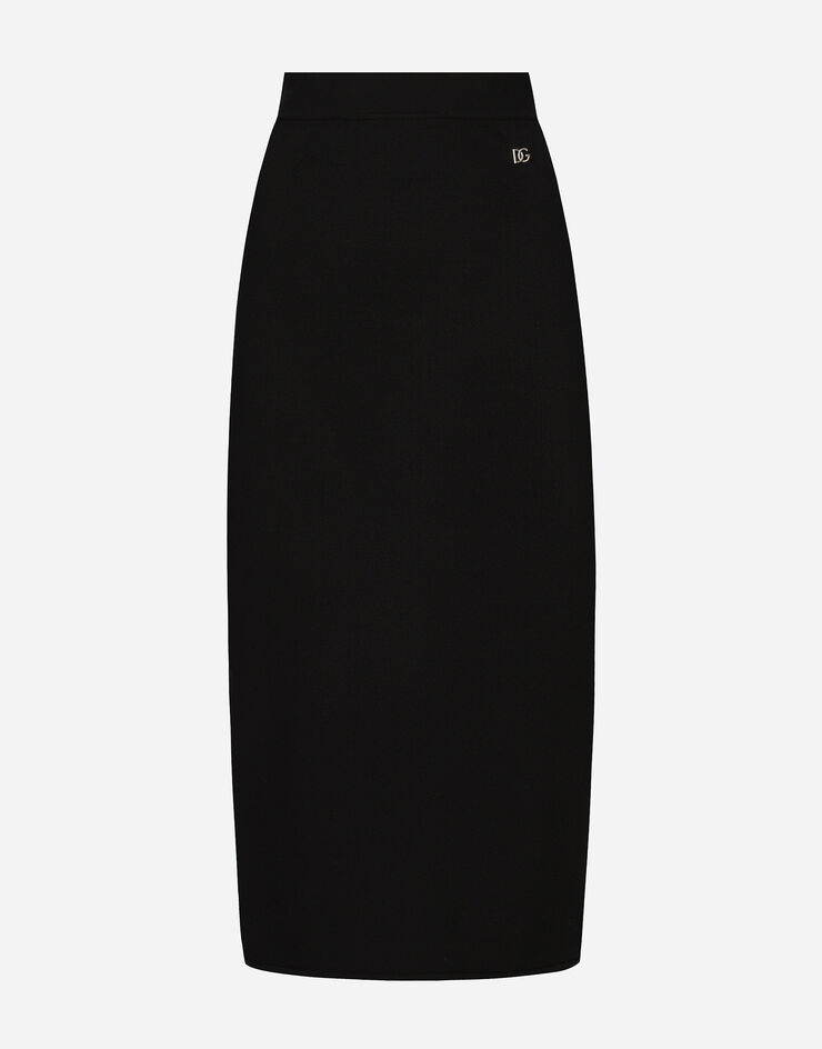 Dolce & Gabbana Longuette-Strickrock aus Viskose-Stretch mit DG-Logo Schwarz FXO10TJFMEX