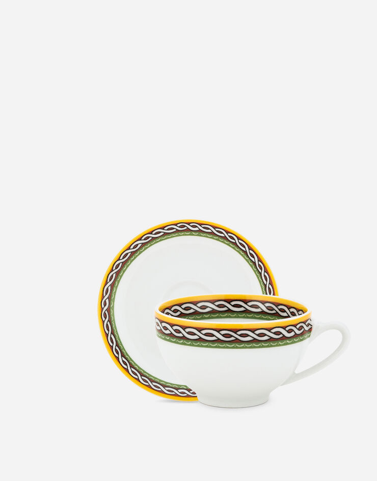 Dolce & Gabbana Set 2 Porcelain Espresso Cups with Saucers Multicolor TC0S12TCALI