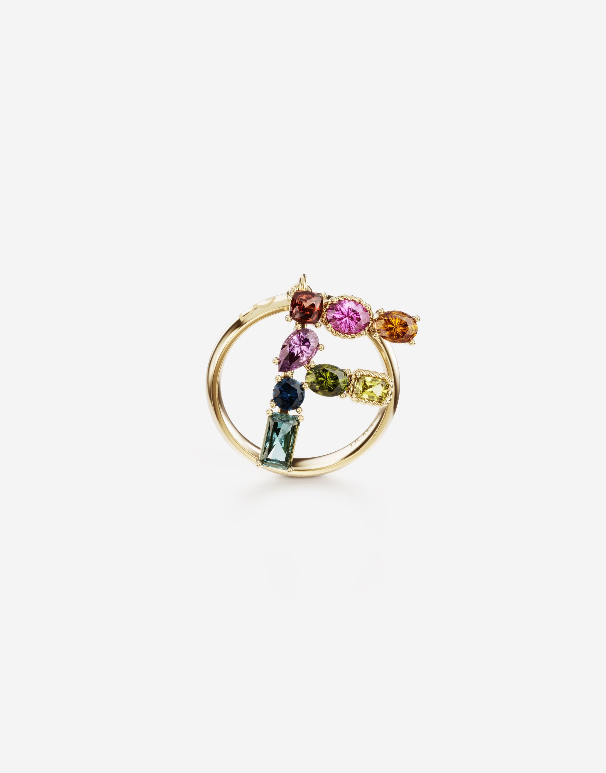 Dolce & Gabbana Rainbow alphabet F ring in yellow gold with multicolor fine gems White WRQA1GWSPBL
