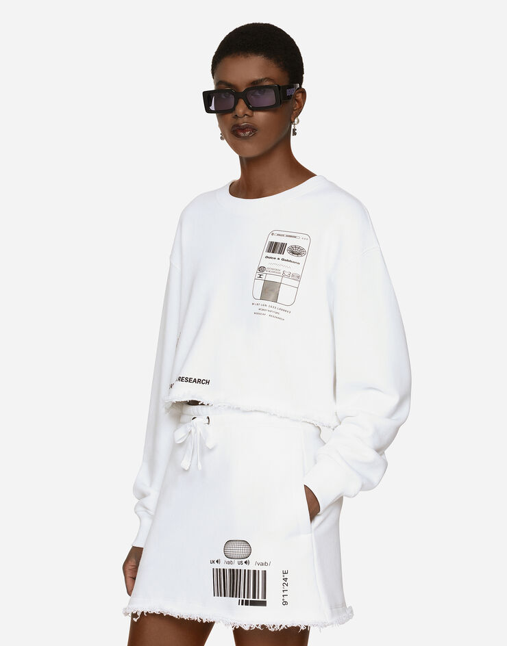 Dolce & Gabbana Sudadera de manga larga con cuello redondo en punto de algodón DGVIB3 Blanc F9R41TG7K6T