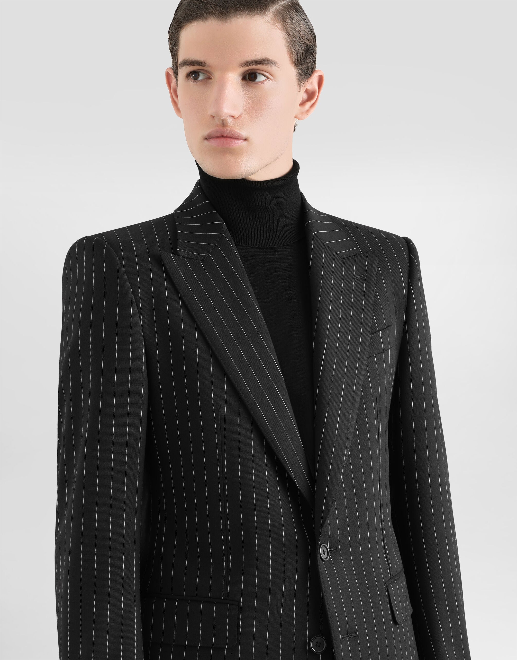 Single-breasted pinstripe stretch wool Sicily-fit suit in