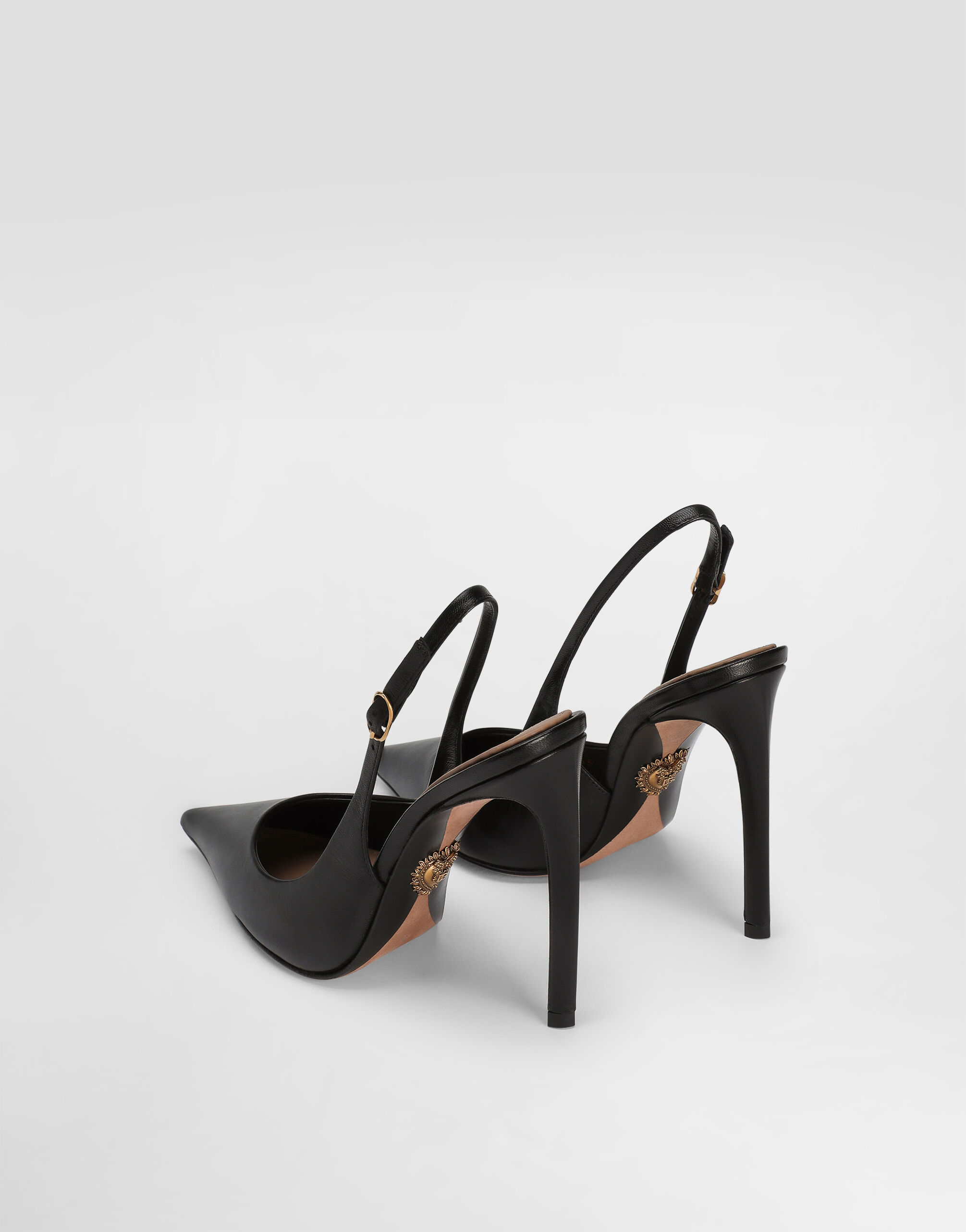 Polished goatskin slingbacks in Black for Women