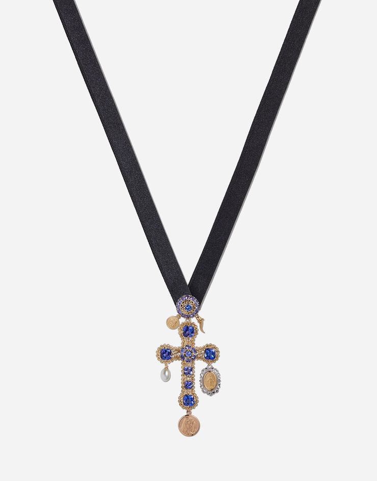 Dolce & Gabbana Tradition cross pendant with tanzanites Gold WADC1GWTAN1