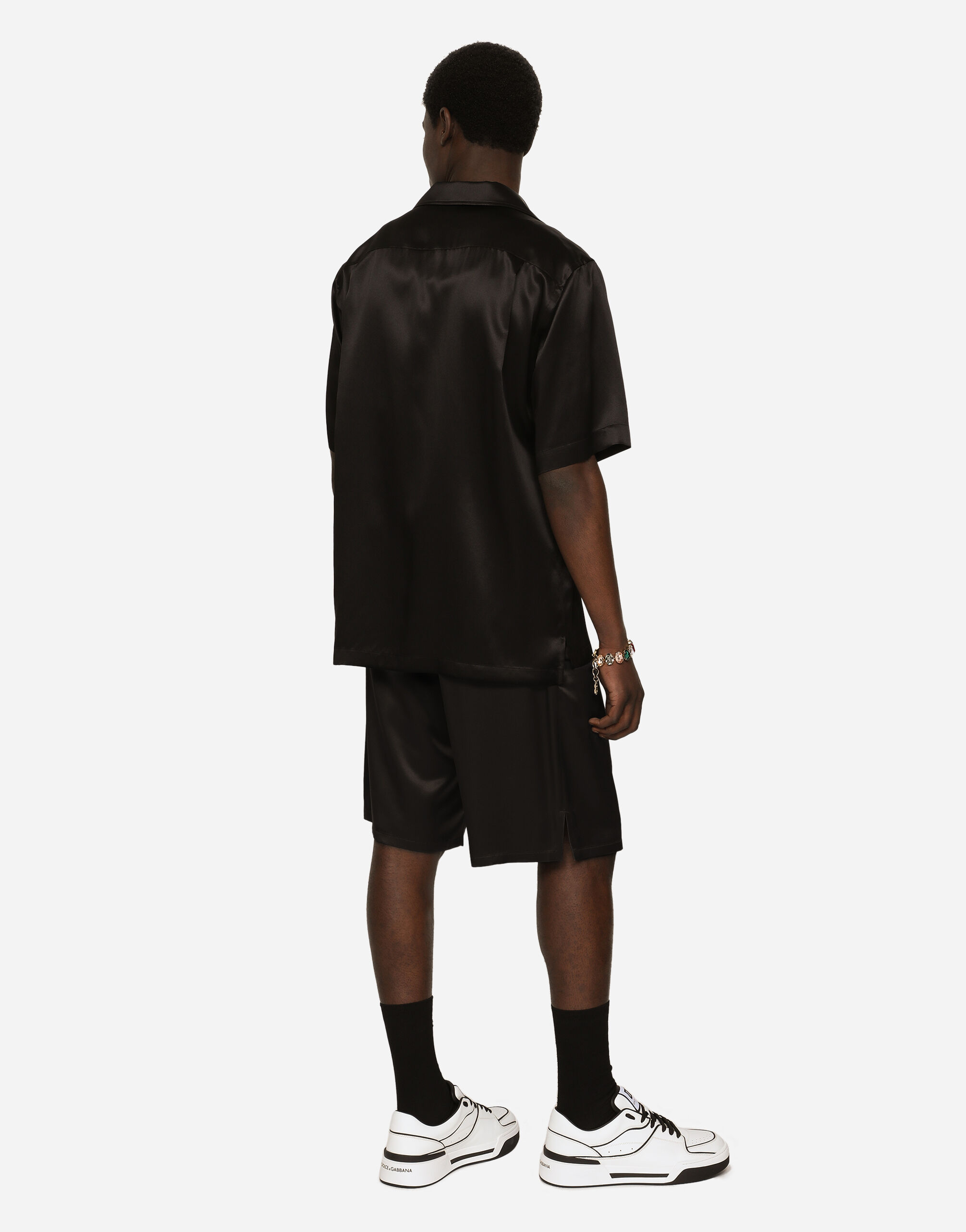 【年中無休】 Silk satin for Black in logo DG metal with shirt Hawaiian ジャケット・アウター
