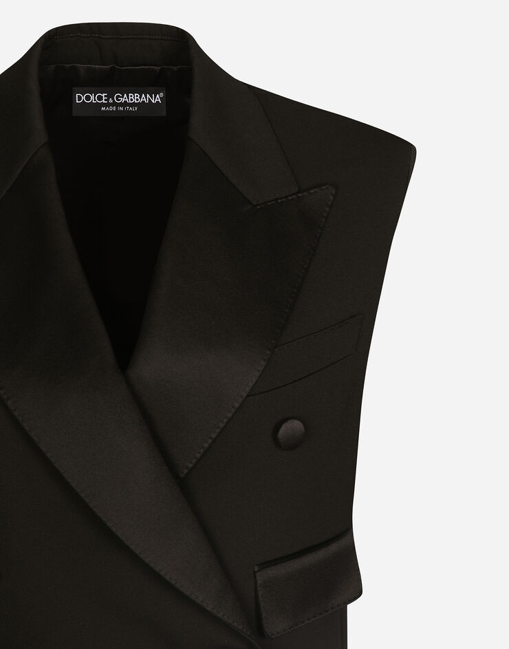 Dolce & Gabbana Sleeveless double-breasted wool gabardine tuxedo jacket Black F29FTTFU21E