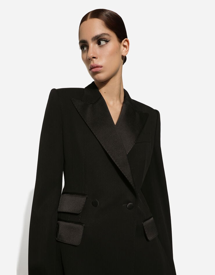 Dolce & Gabbana Двубортный пиджак из шерстяного полотна с боковыми разрезами черный F29ZMTFU28J