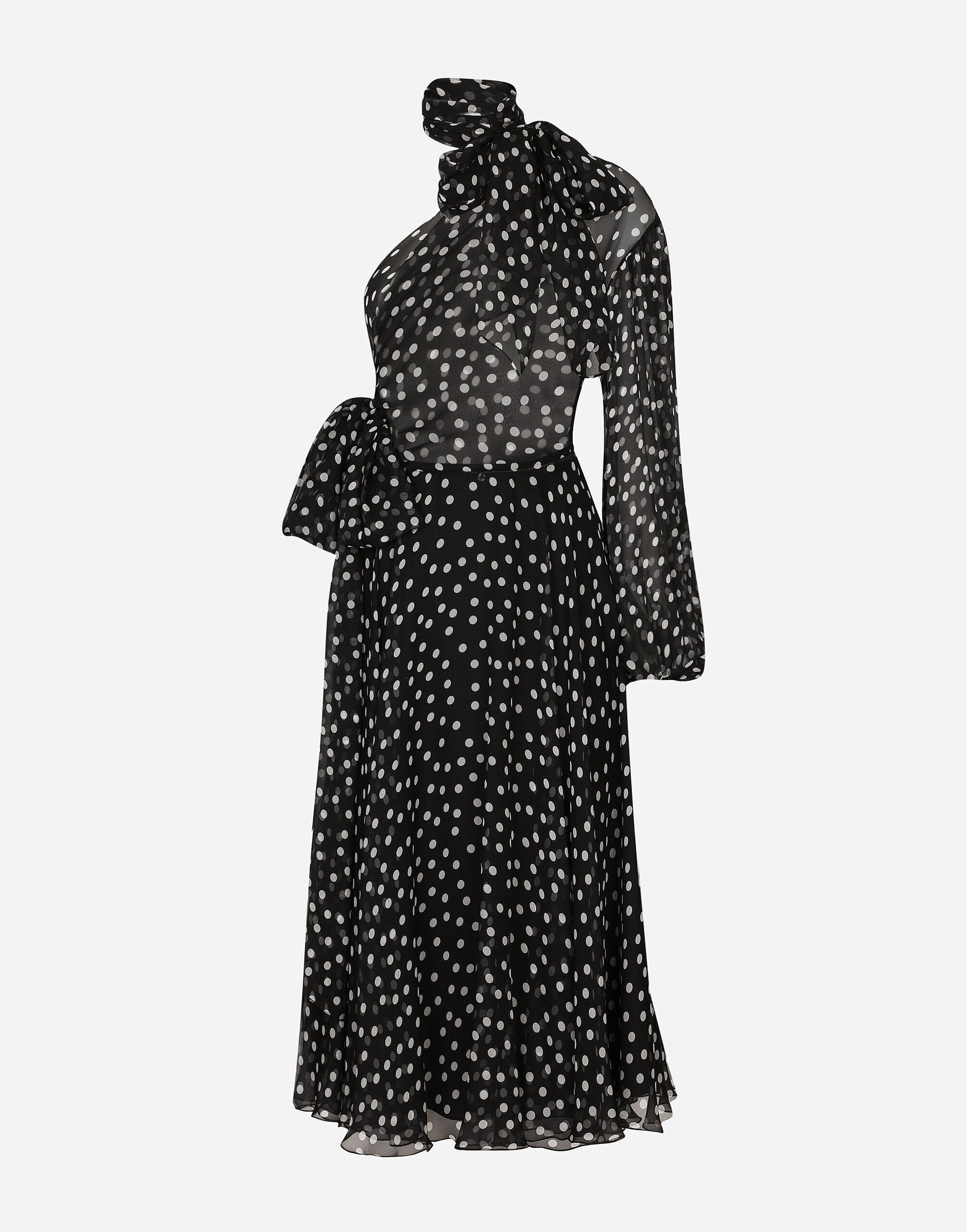 Polka dot one shoulder chiffon dress in Print for Women Dolce Gabbana