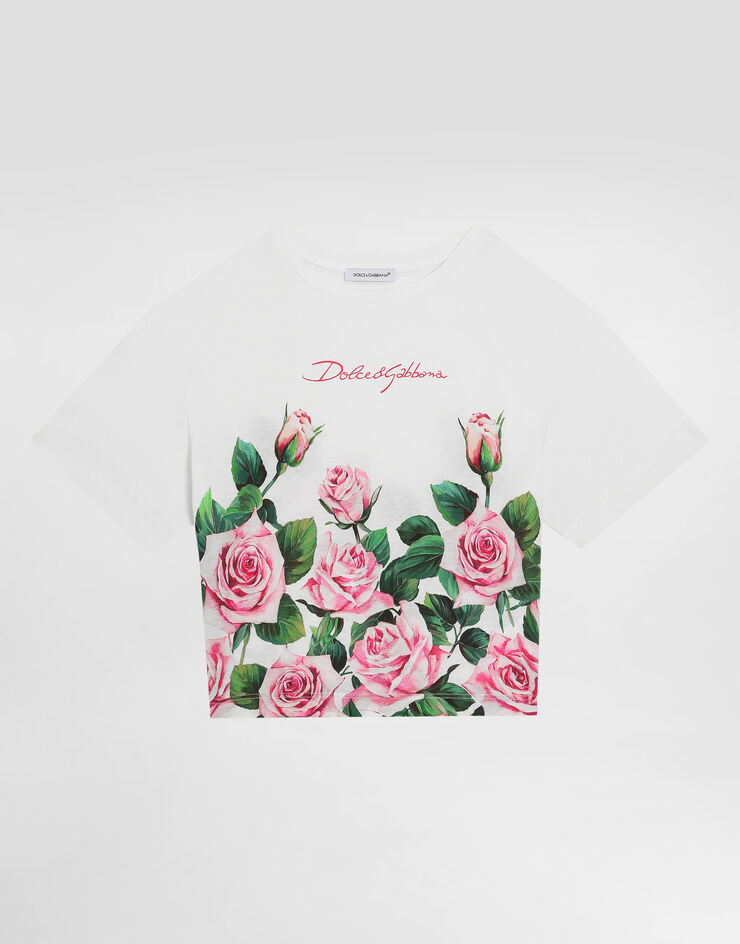 Dolce & Gabbana Jersey T-shirt with rose print Print L5JTNLII7GI
