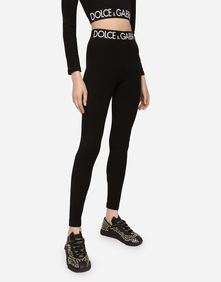 Jersey leggings with branded elastic in Black for Women | Dolce&Gabbana®