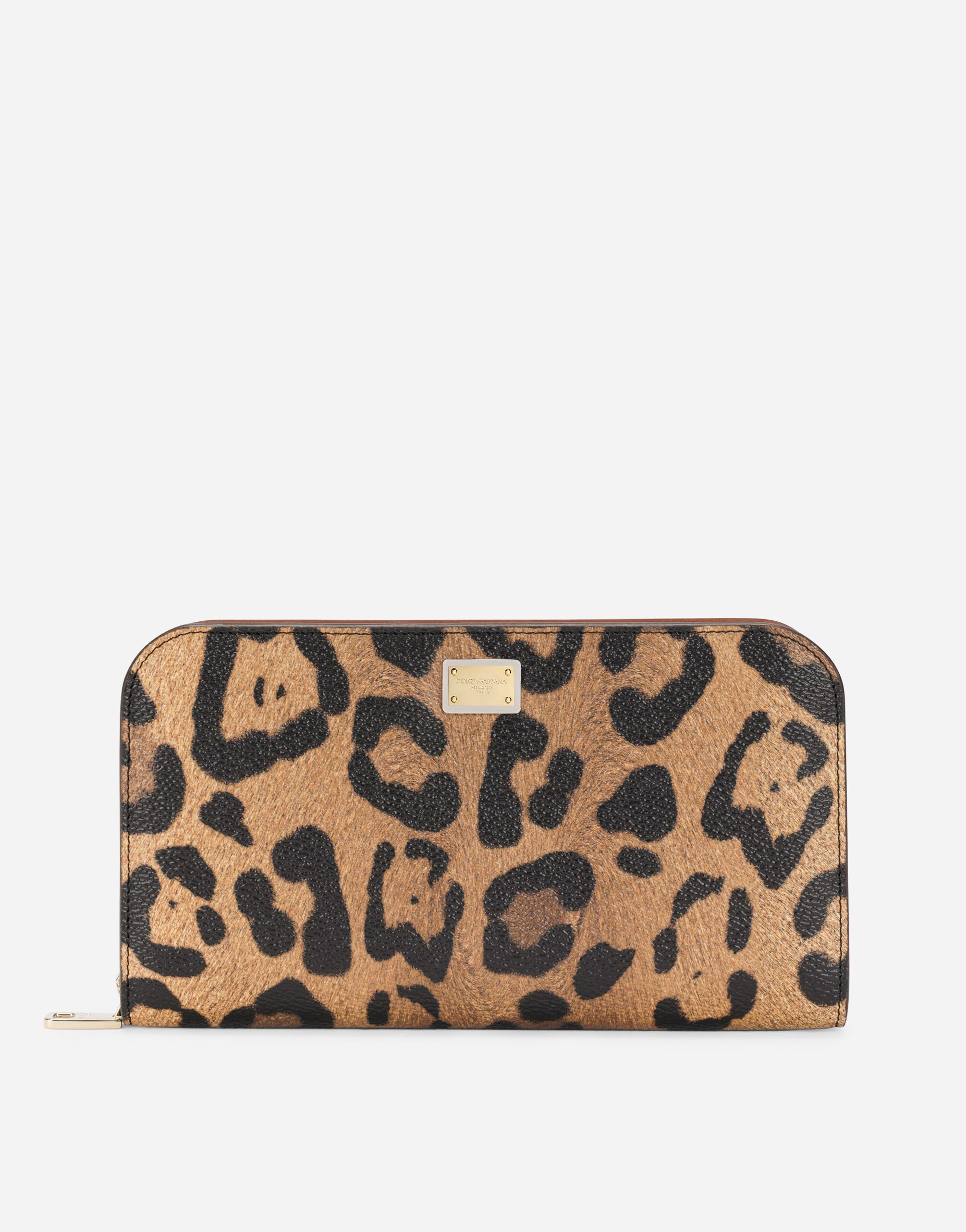Dolce & Gabbana Portefeuille à contour zippé en crespo à imprimé léopard avec plaquette à logo Multicolore BB2206AW384