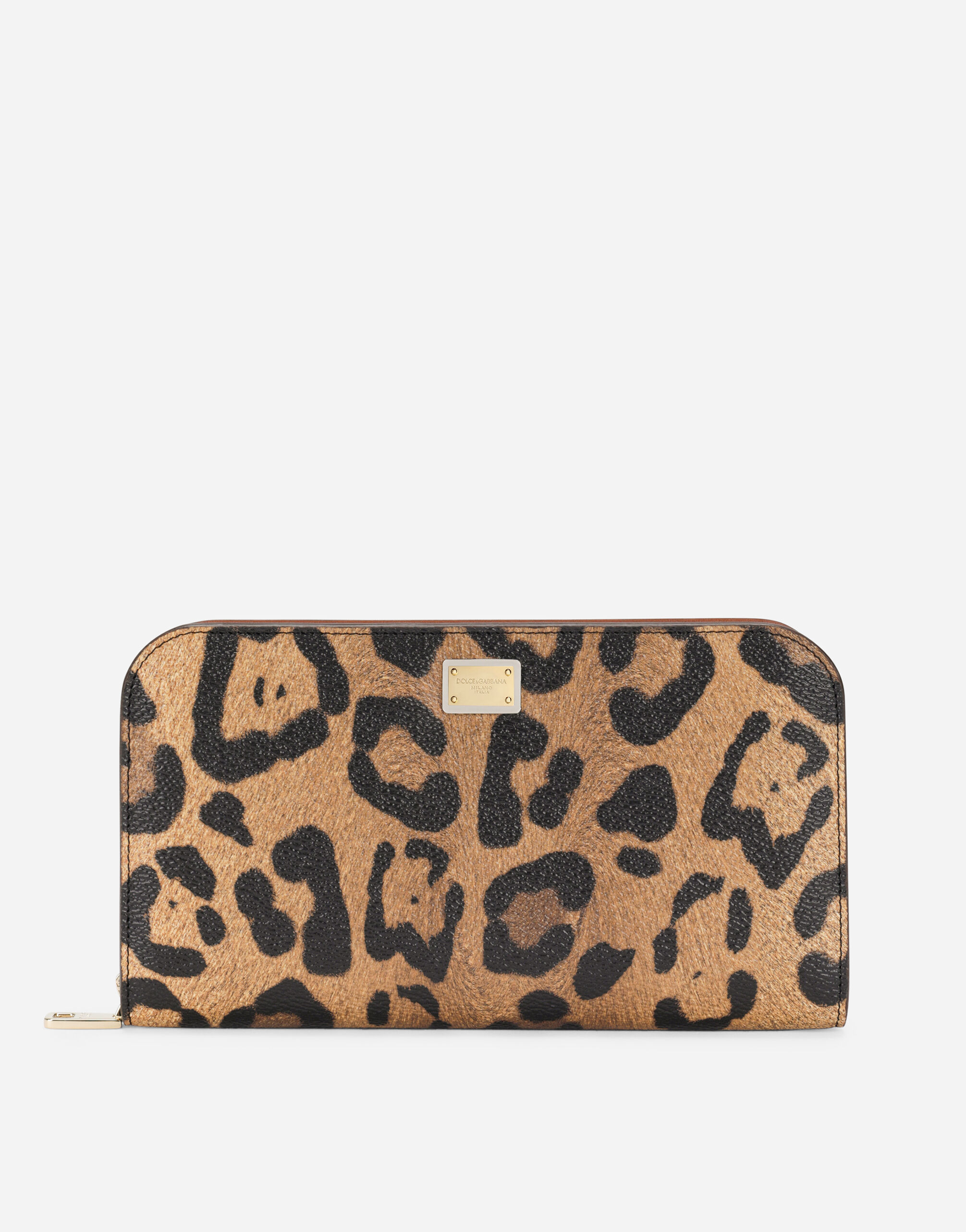 Dolce & Gabbana Cartera cremallera alrededor en crespo estampado leopardo con placa con logotipo Multicolor BB2206AW384