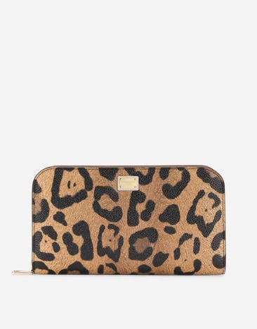 Dolce & Gabbana محفظة بسحاب دائري كريسبو بطبعة فهد وبطاقة موسومة طبعة جلود الحيوانات BE1446AM568