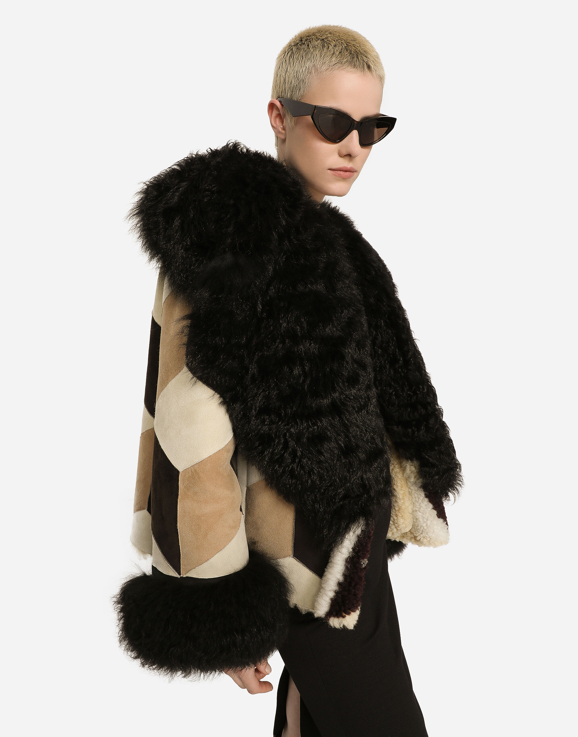 Short heavy jacket in sheepskin patchwork in Multicolor for Women Dolce Gabbana
