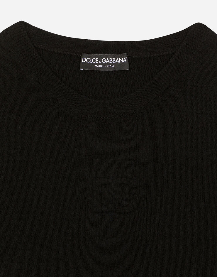 Dolce & Gabbana Jersey de cuello redondo de lana con logotipo DG en relieve Negro GXX01TJFMFC
