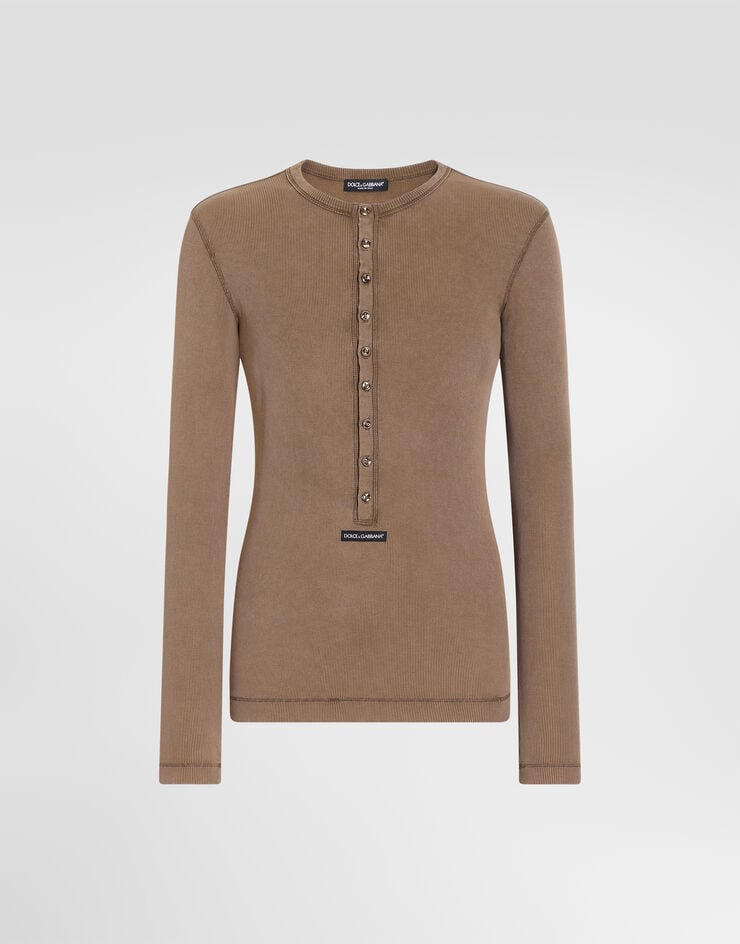 Dolce & Gabbana Serafino ribbed T-shirt Brown G8PG8TG7P1J