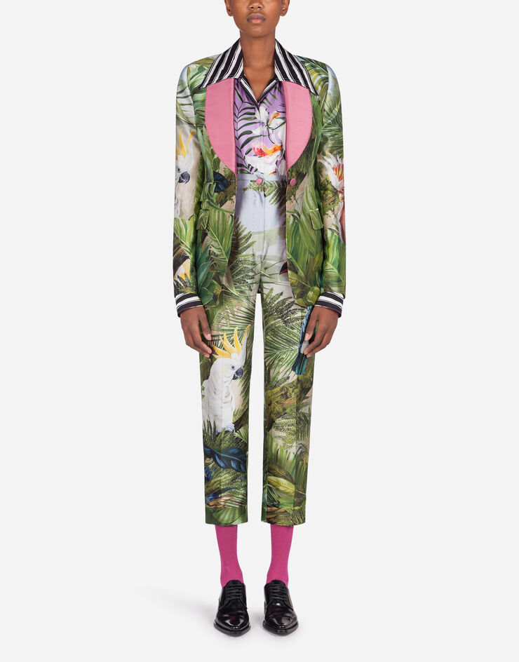Dolce & Gabbana SINGLE-BREASTED JACKET IN SHANTUNG WITH JUNGLE FOREST PRINT MULTICOLORED F29FLTGDU49