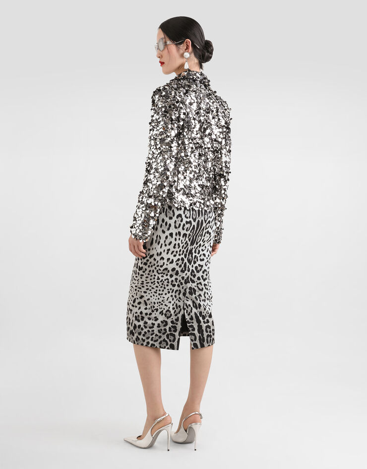 Dolce & Gabbana Charmeuse calf-length pencil skirt with leopard print Print F4B6UTFSADD