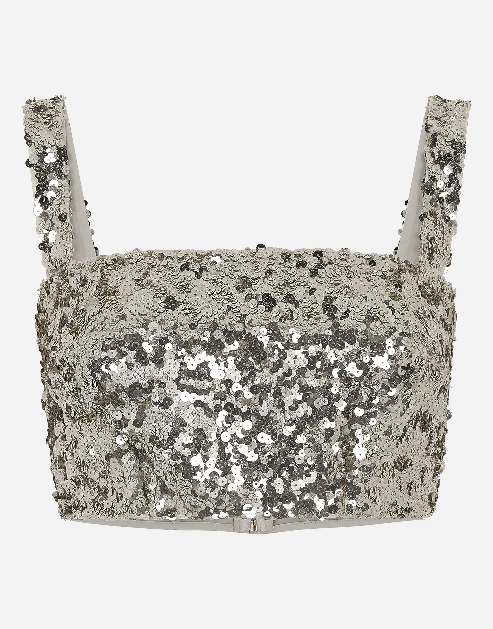 Dolce & Gabbana Sequined crop top with straps Gold F79AATFLMII