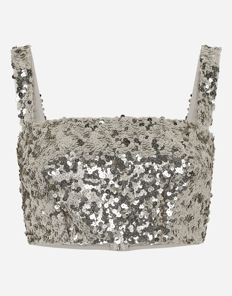 Dolce & Gabbana Top corto con tirantes de lentejuelas Dorado F79AATFLMII