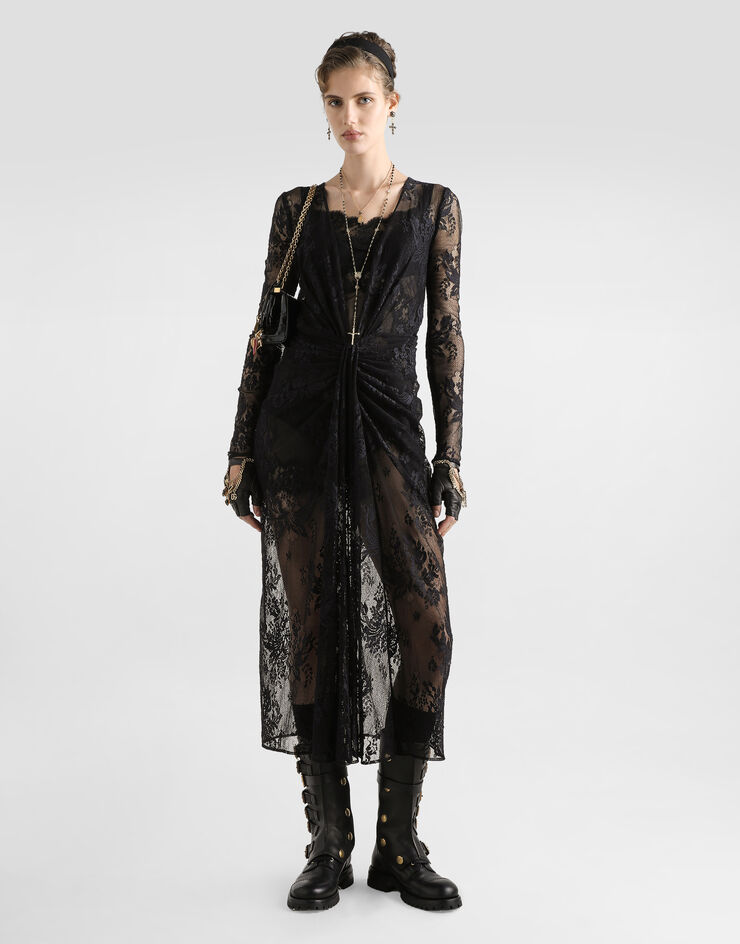 Dolce & Gabbana Vestido de encaje floral Negro F6TOITFLUCP