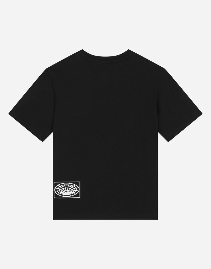 Dolce&Gabbana Short-sleeved jersey T-shirt with embroidery and print Black L4JTEYG7K1Y