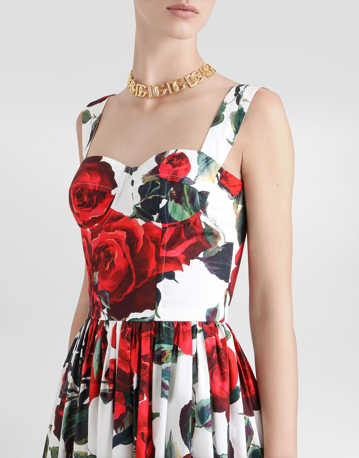 Dolce & Gabbana Longuette-Bustierkleid Rosenprint Drucken F6ADLTHS5S2