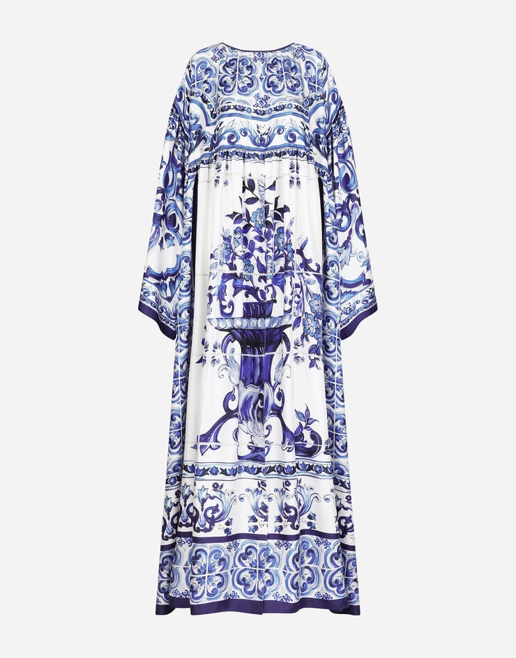 Dolce & Gabbana Caftán en sarga de seda con estampado de mayólica Multicolor F6ALQTHI1BM