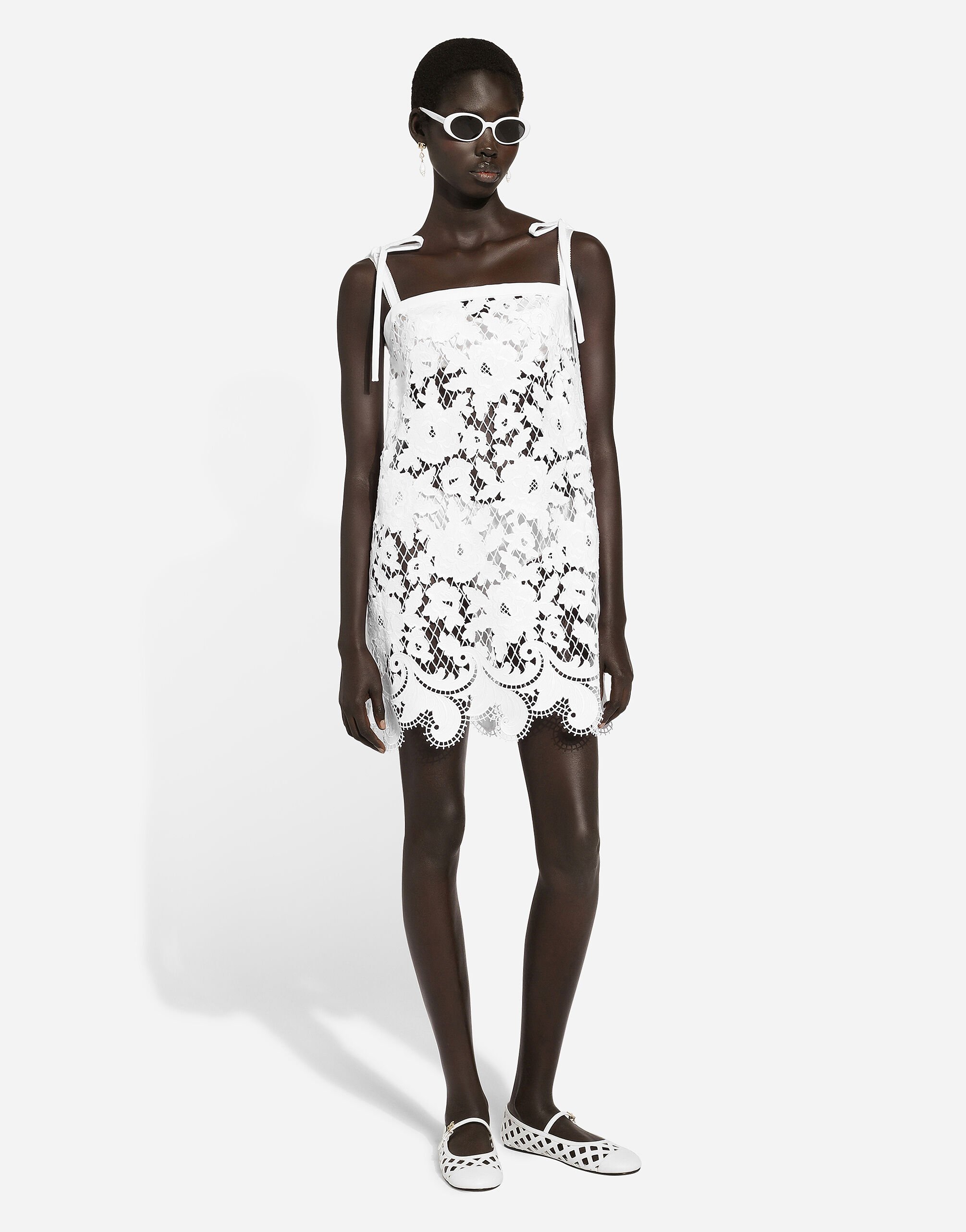 Cotton minidress with floral openwork embroidery in White