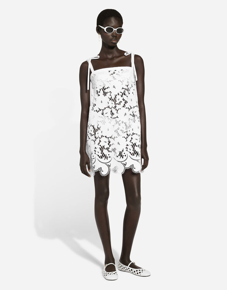 Dolce & Gabbana Cotton minidress with floral openwork embroidery White F6JIBZFG6AD
