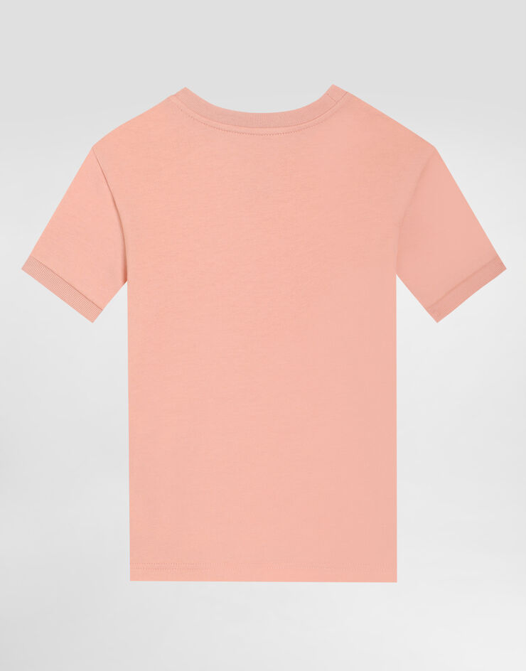 Dolce & Gabbana Jersey t-shirt with DG patch and rhinestones Pink L5JTNJG7PRV