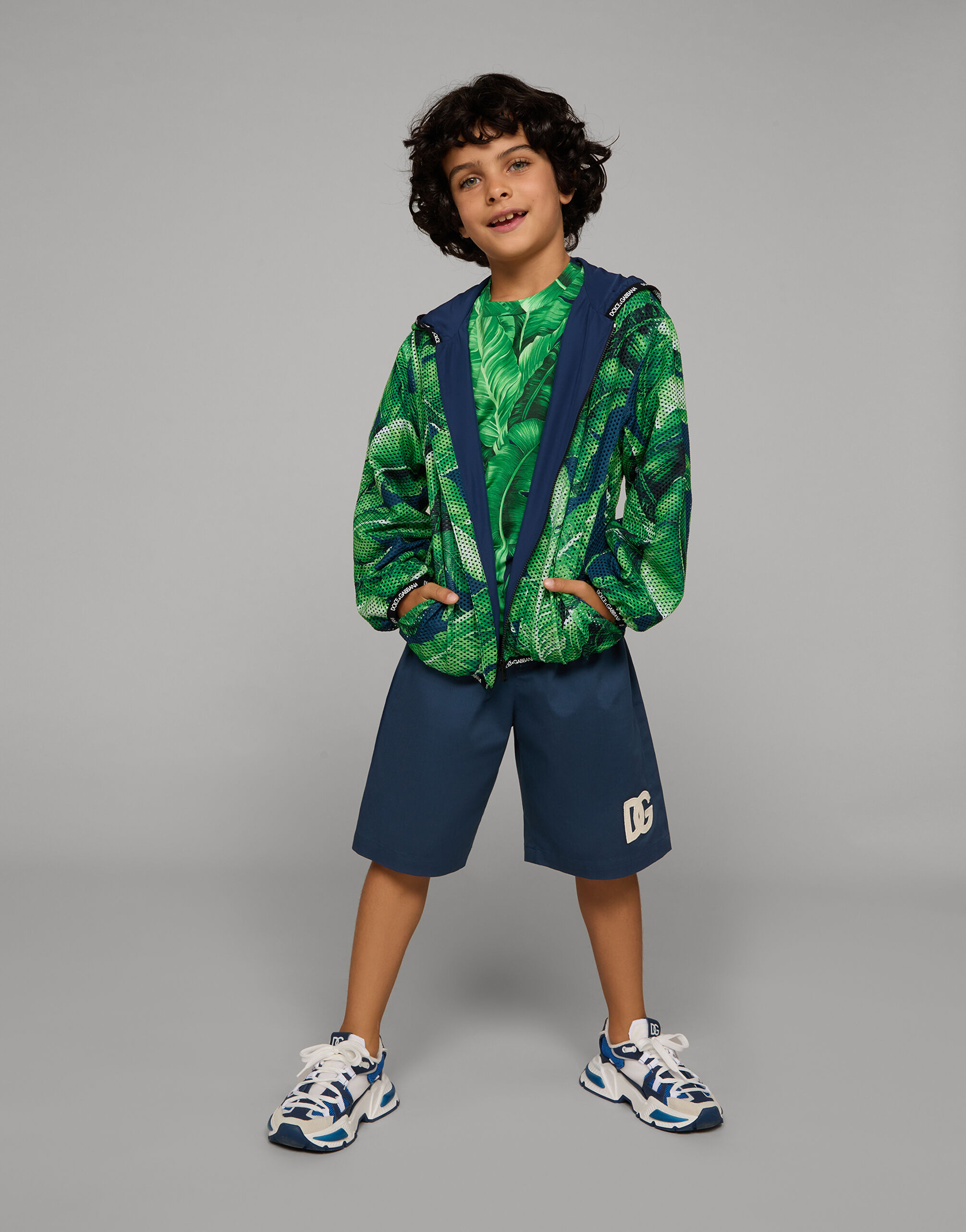 Gabardine shorts with DG logo in Blue for Boys | Dolce&Gabbana®