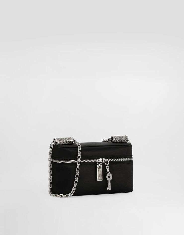 Dolce & Gabbana Borsa a tracolla Sicily media in raso e tubi pavé Nero BB7878BY656