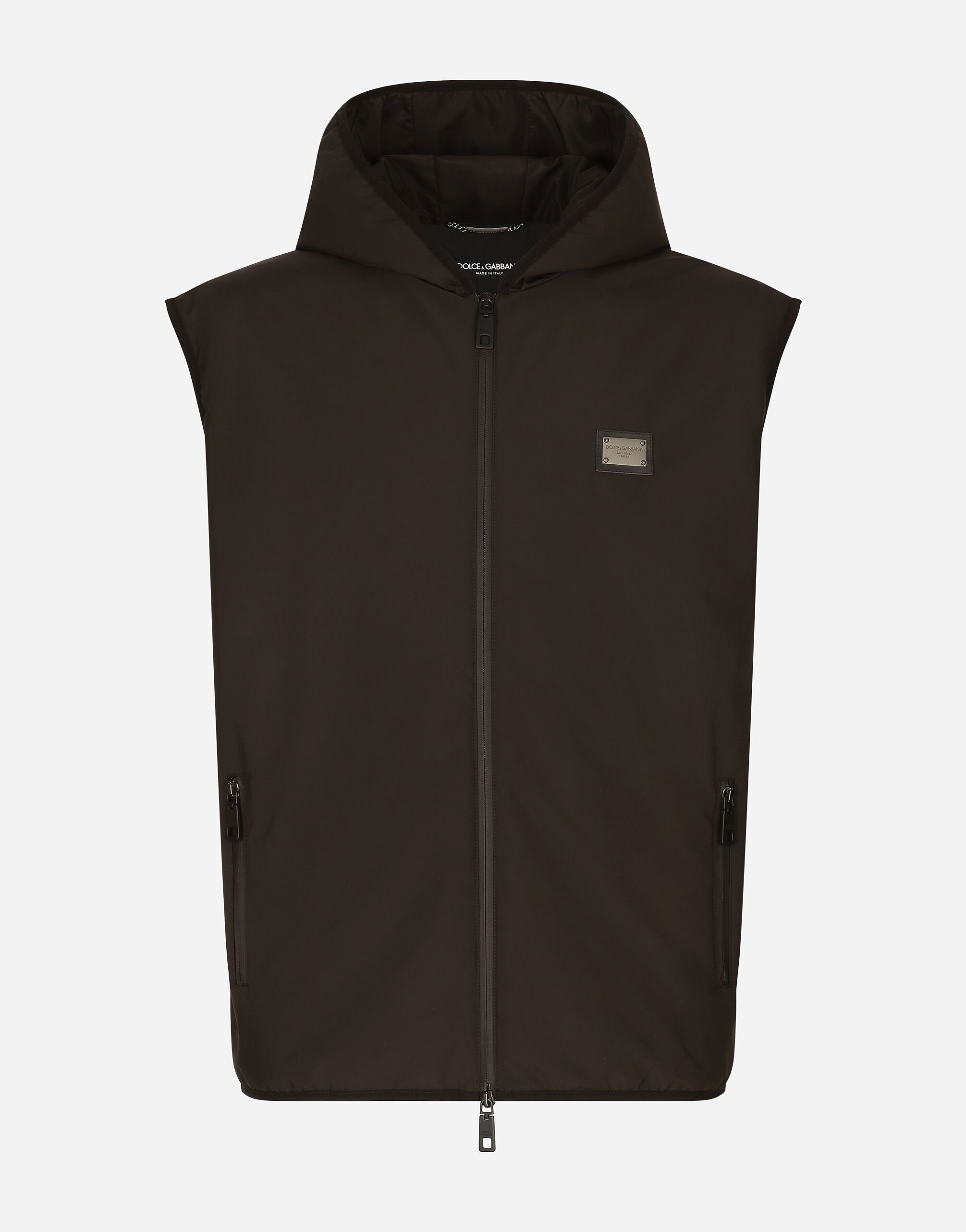 Dolce & Gabbana Gilet en nylon avec capuche et plaquette à logo Negro G036CTFUSXS